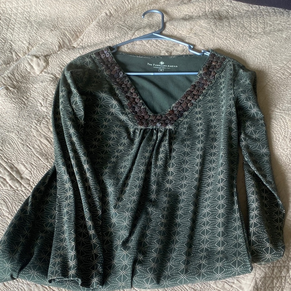 The Territory Ahead Forest Green Sequin Blouse